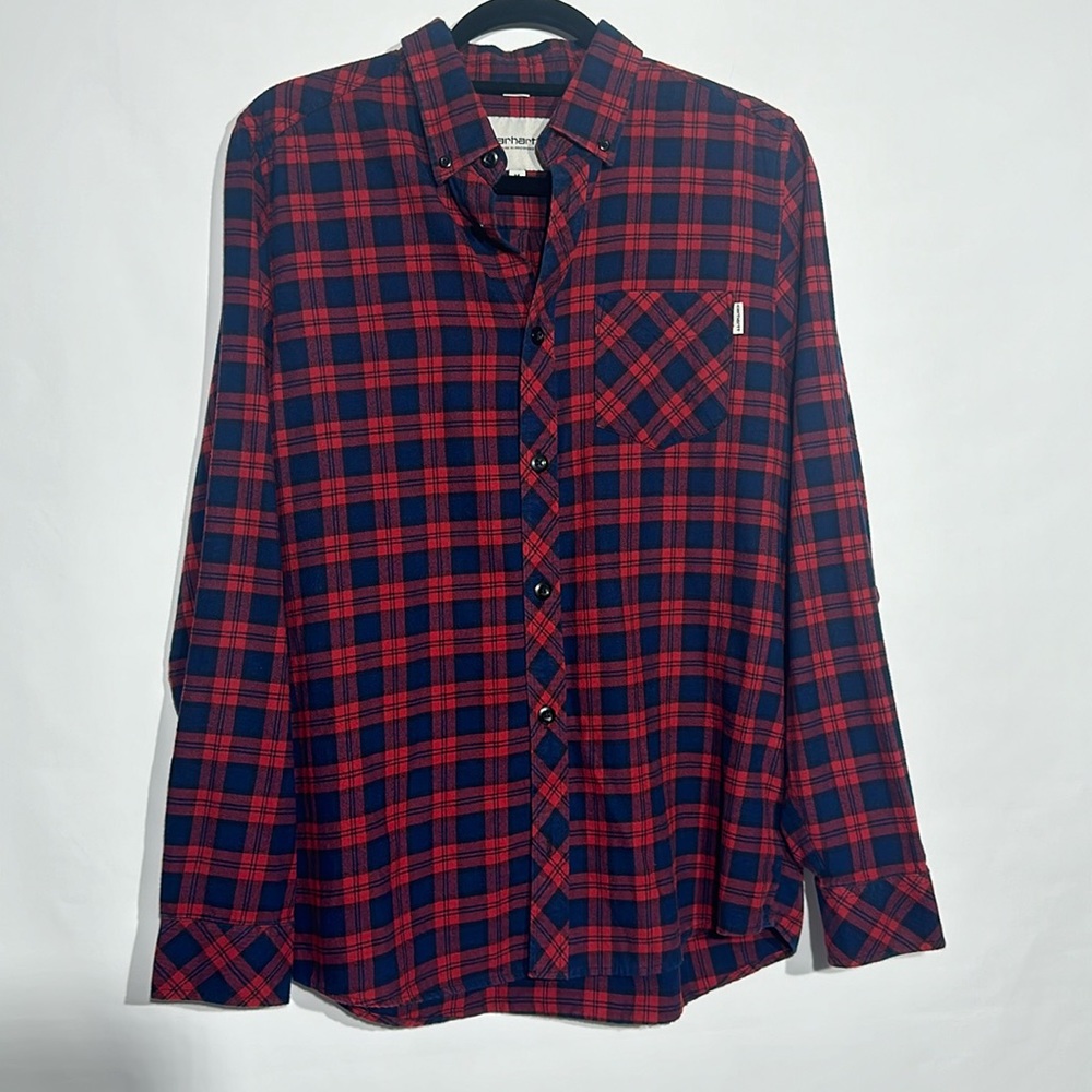 Carhartt Mens Check Red Plaid Long Sleeve Shirt Regular Fit - M